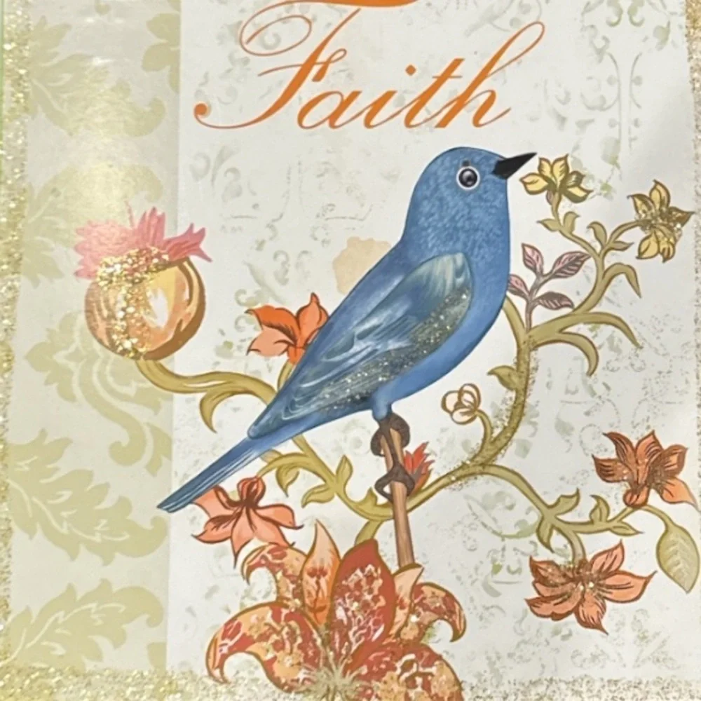 Ashland Decorative Orange Multi Square Tin “Faith” Blue Bird Wall Hanging NWT
